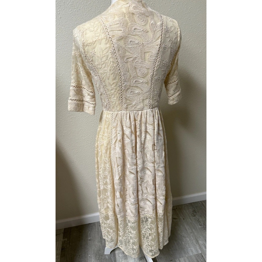 Free People Boho Dress Mountain Laurel Lace Crochet Almond Beige Ivory SZ‎ 2 - Picture 4 of 13